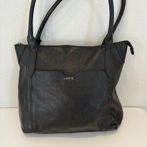 Lodis Sierra Black Pebble Leather Shoulder Bag Travel Tote Fits Suitcase Handle